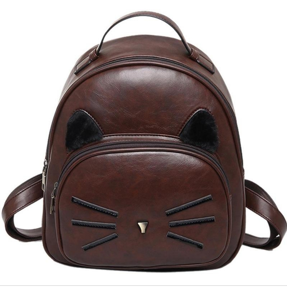 Adorable Brown Cat Face Backpack purse